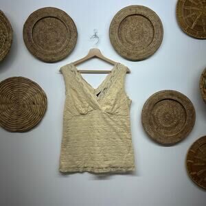 Vintage Y2K 2000s New York & Co Lace Tank Top Large Neutral Cream Seamed Bodice
